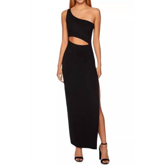 NEW SUSANA MONACO one shoulder cut out maxi dress w leg slit in black